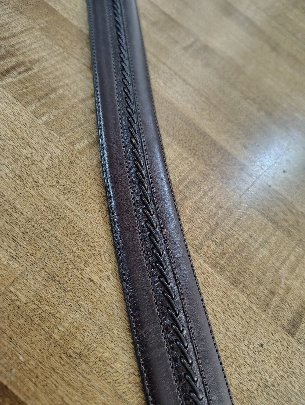 MEZLAN Belt 4929 Brown Leather Woven Inlay Braid Made in Spain Size 42